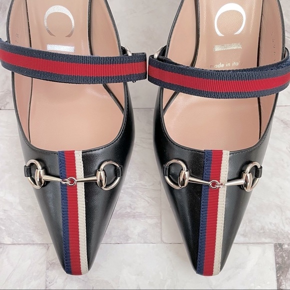 🆕 Authentic GUCCI Black Leather Striped Mules (SZ 37.5, US 7.5) - Picture 5 of 13